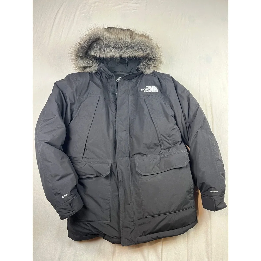 The North Face Mens McMurdo Parka Black 600-Down DryVent Fur Hood Jacket Large